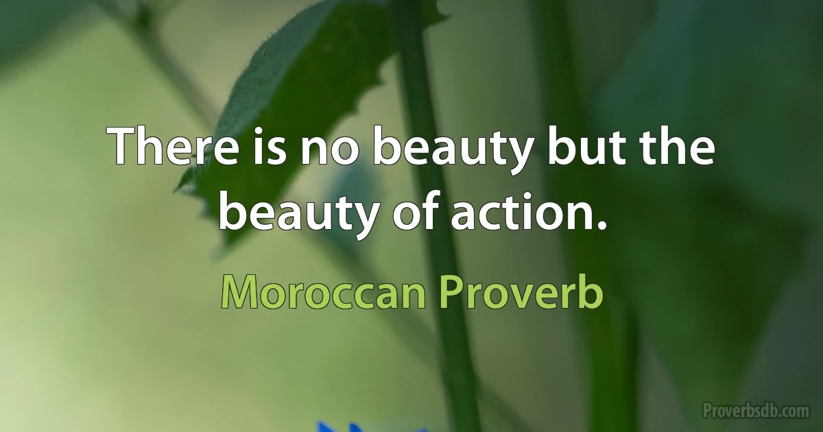 There is no beauty but the beauty of action. (Moroccan Proverb)