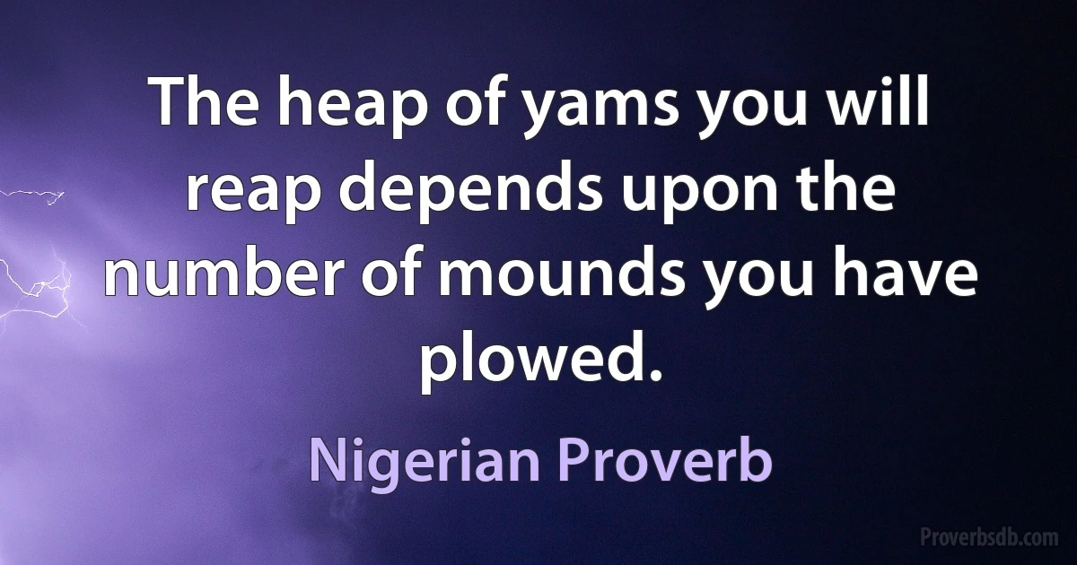 The heap of yams you will reap depends upon the number of mounds you have plowed. (Nigerian Proverb)