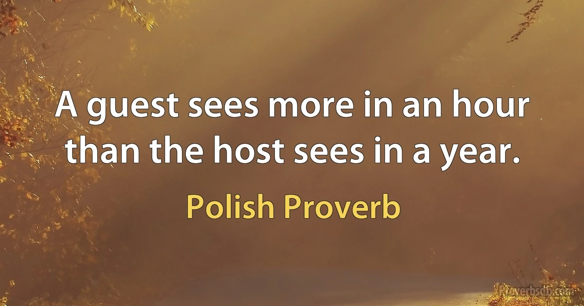 A guest sees more in an hour than the host sees in a year. (Polish Proverb)