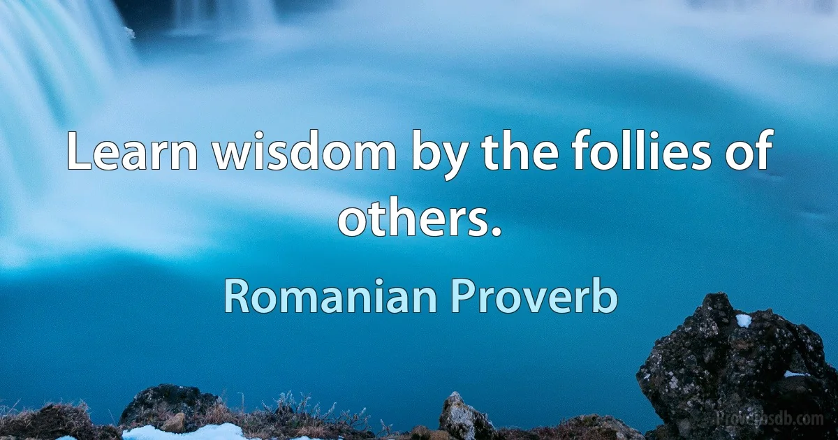 Learn wisdom by the follies of others. (Romanian Proverb)