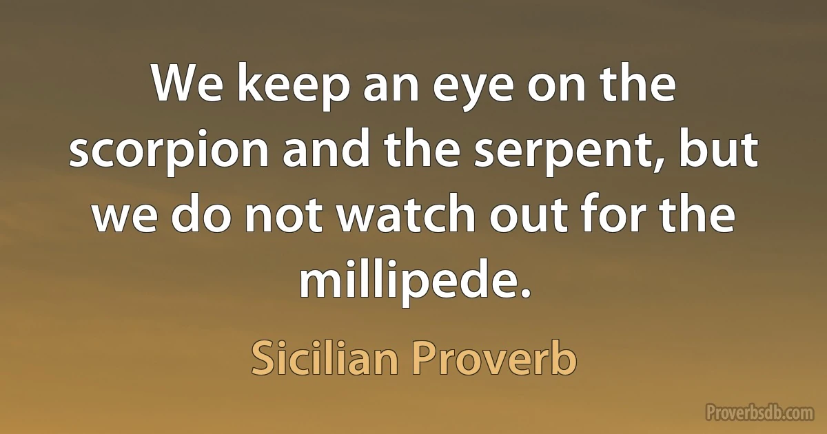 We keep an eye on the scorpion and the serpent, but we do not watch out for the millipede. (Sicilian Proverb)