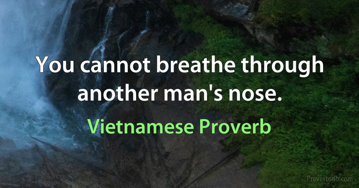 You cannot breathe through another man's nose. (Vietnamese Proverb)