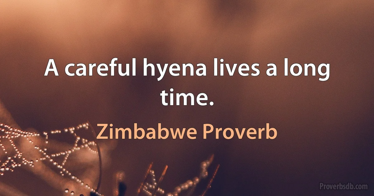 A careful hyena lives a long time. (Zimbabwe Proverb)