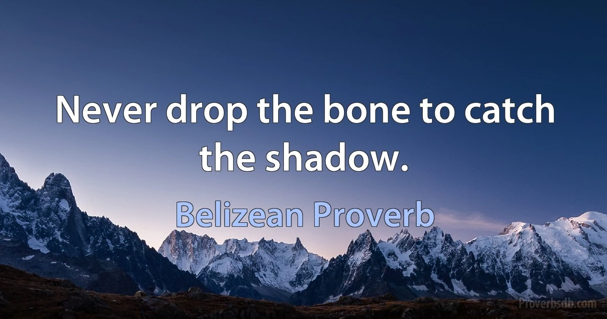 Never drop the bone to catch the shadow. (Belizean Proverb)