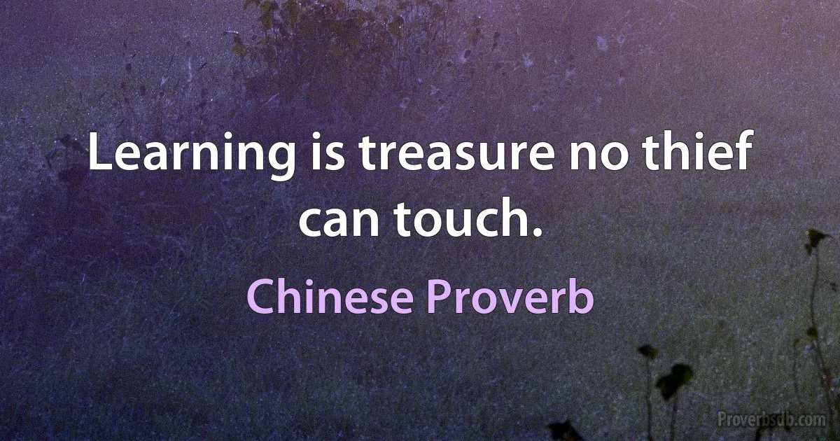 Learning is treasure no thief can touch. (Chinese Proverb)