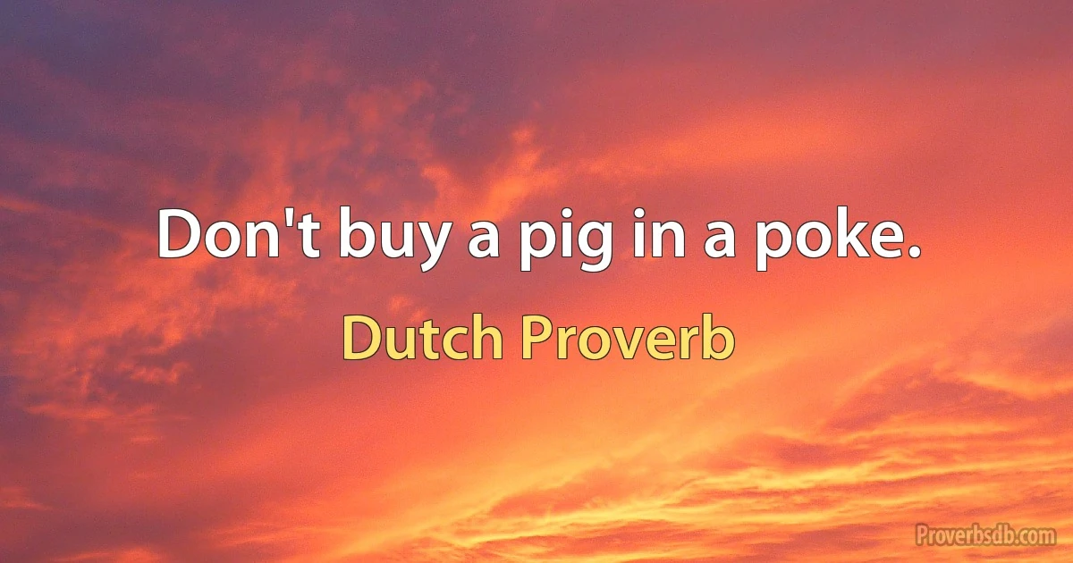 Don't buy a pig in a poke. (Dutch Proverb)