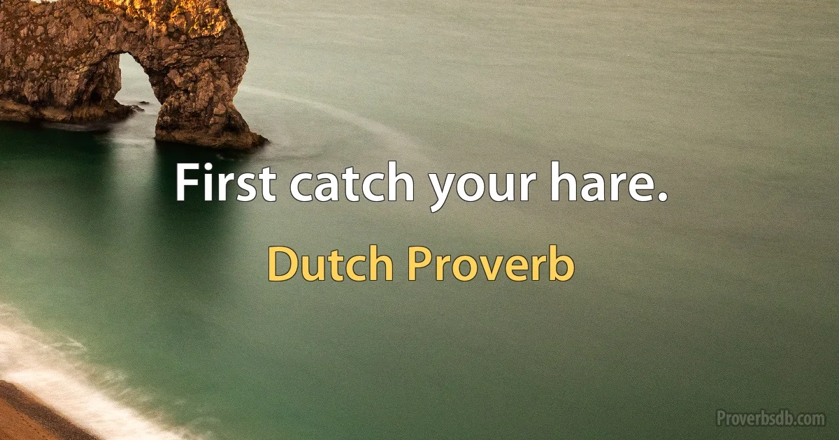 First catch your hare. (Dutch Proverb)