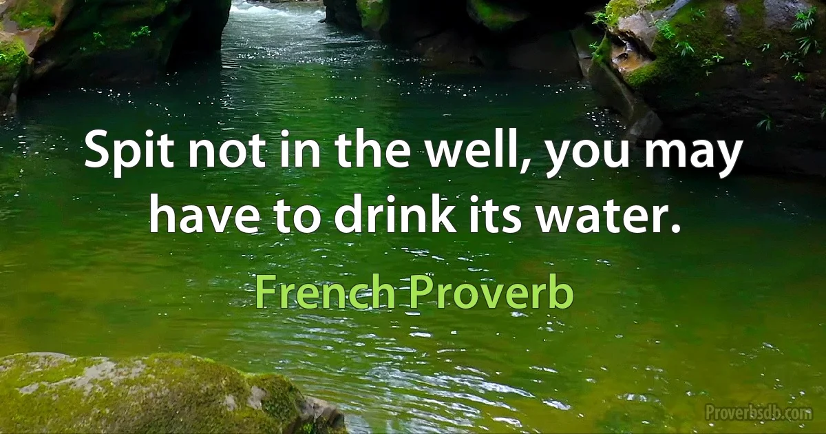 Spit not in the well, you may have to drink its water. (French Proverb)