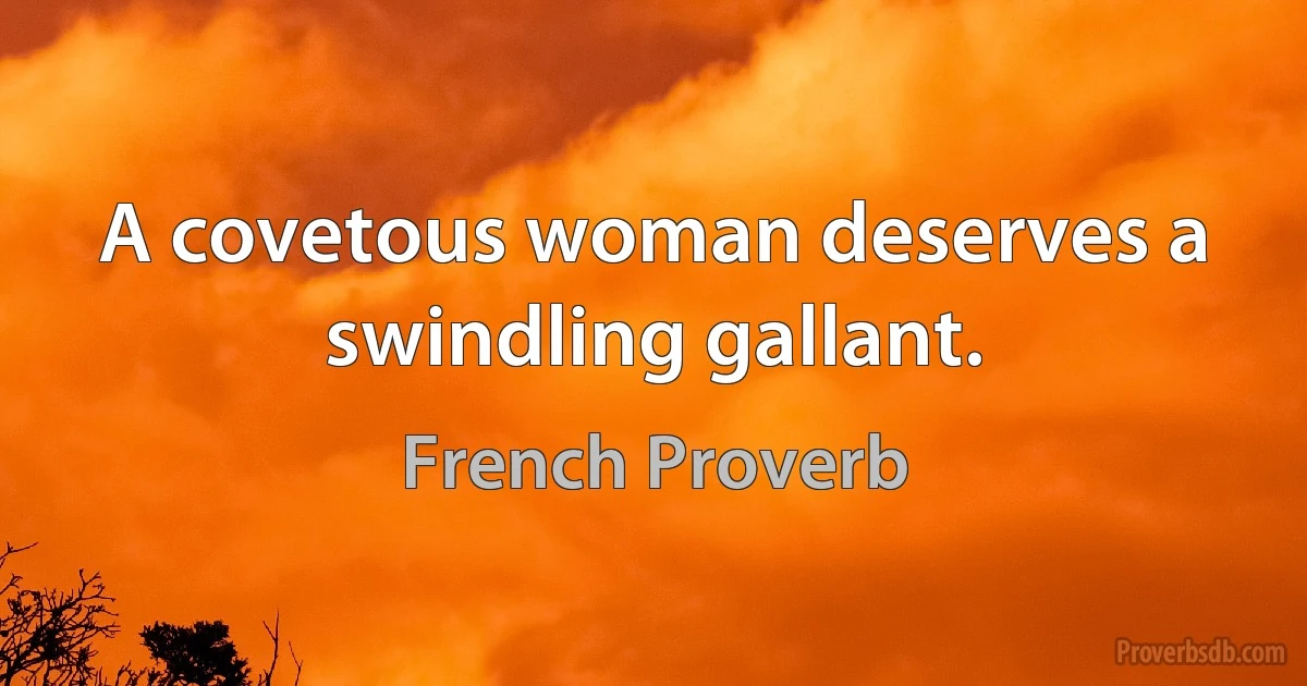 A covetous woman deserves a swindling gallant. (French Proverb)