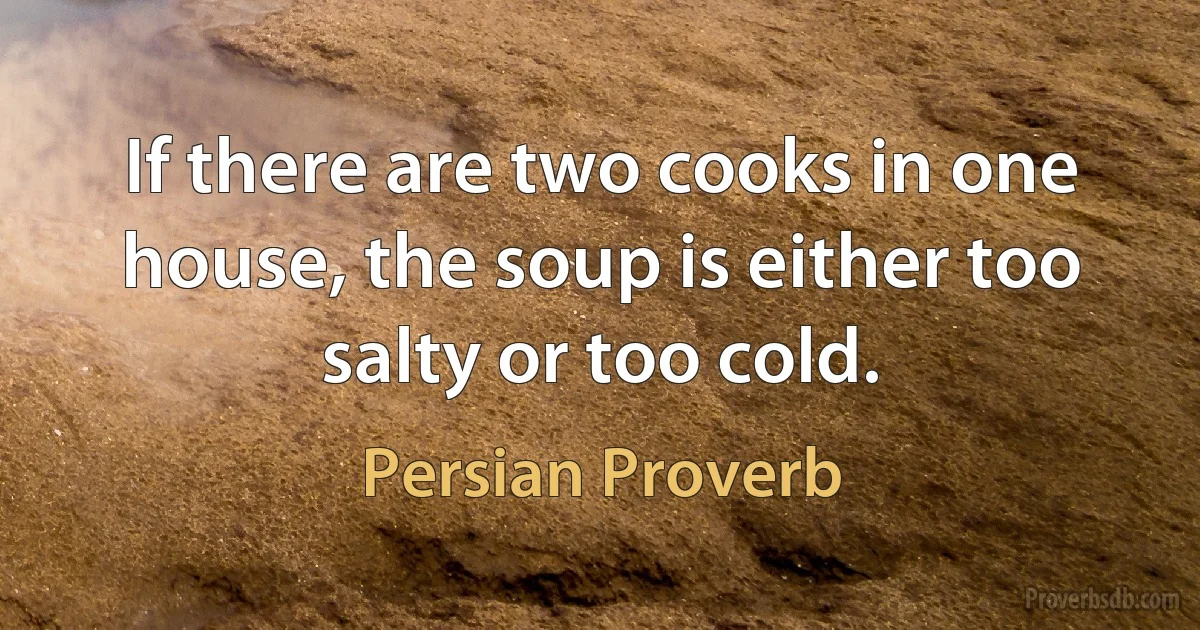 If there are two cooks in one house, the soup is either too salty or too cold. (Persian Proverb)