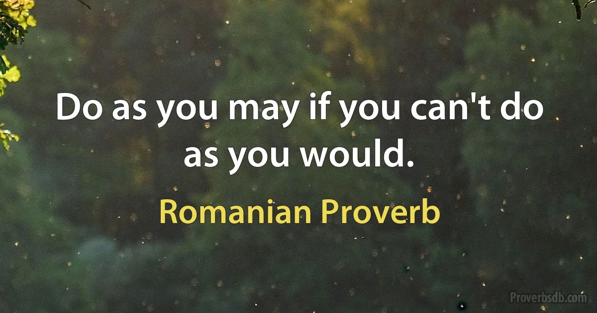 Do as you may if you can't do as you would. (Romanian Proverb)