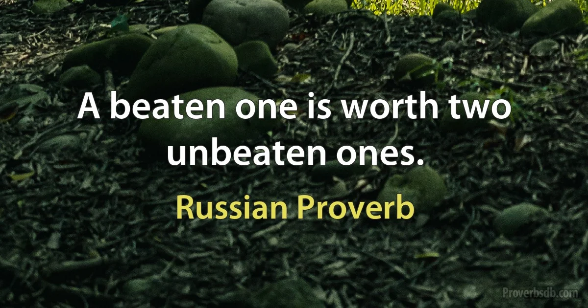 A beaten one is worth two unbeaten ones. (Russian Proverb)