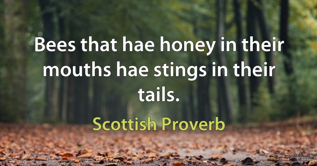 Bees that hae honey in their mouths hae stings in their tails. (Scottish Proverb)