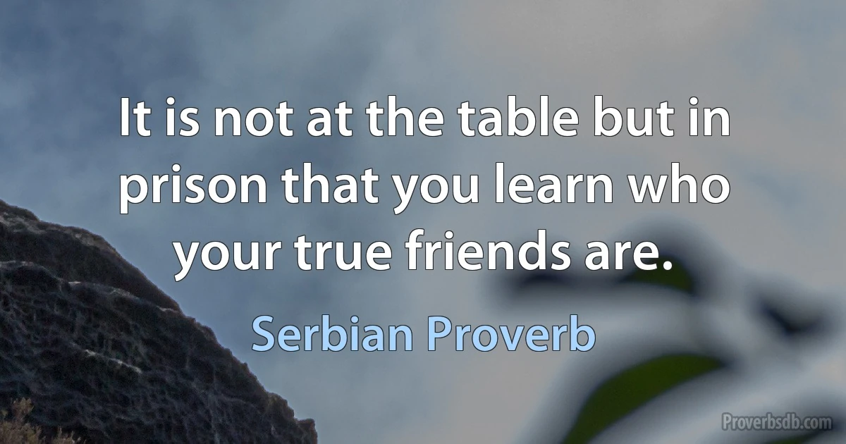 It is not at the table but in prison that you learn who your true friends are. (Serbian Proverb)