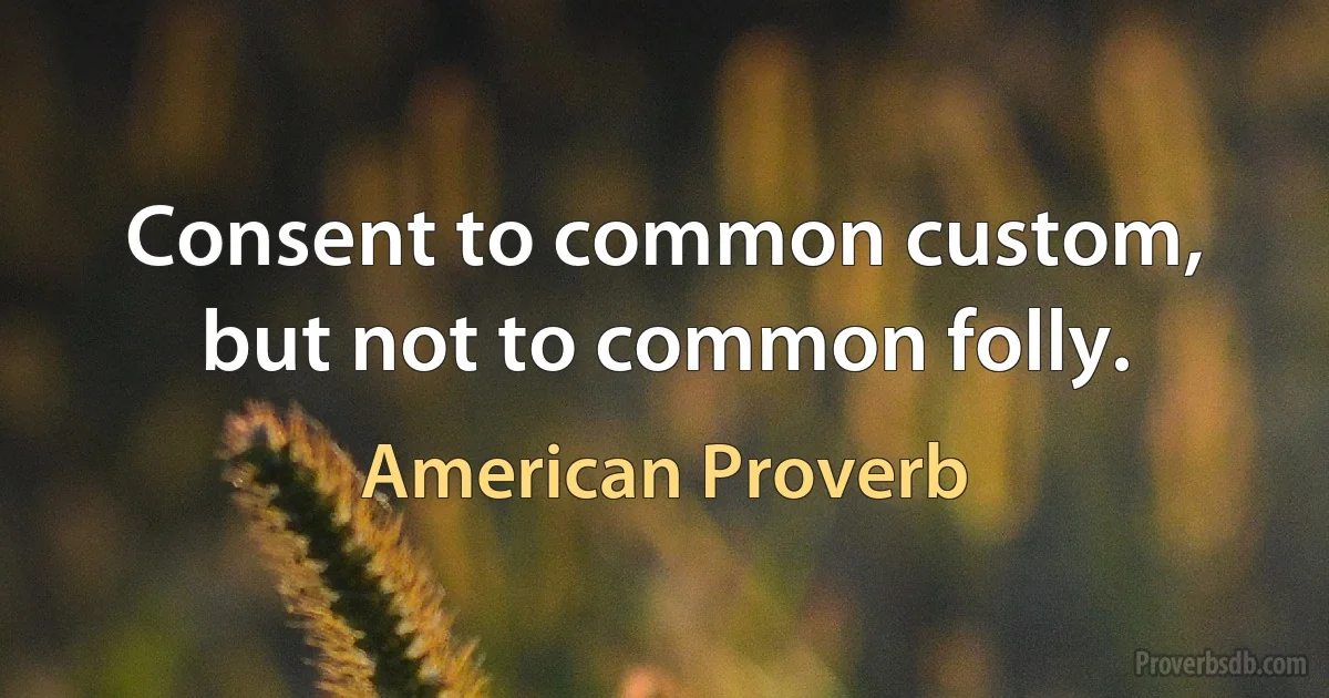 Consent to common custom, but not to common folly. (American Proverb)