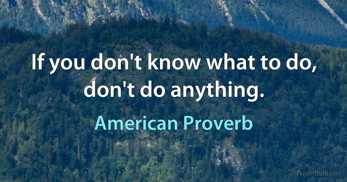 If you don't know what to do, don't do anything. (American Proverb)