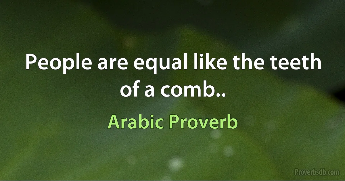 People are equal like the teeth of a comb.. (Arabic Proverb)