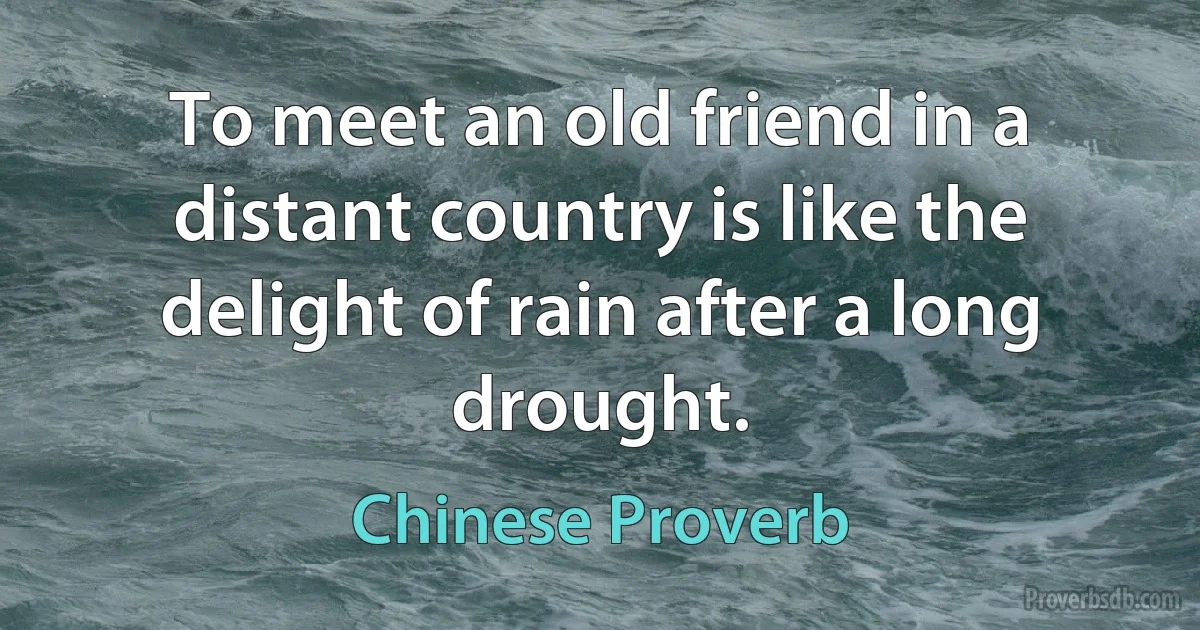 To meet an old friend in a distant country is like the delight of rain after a long drought. (Chinese Proverb)