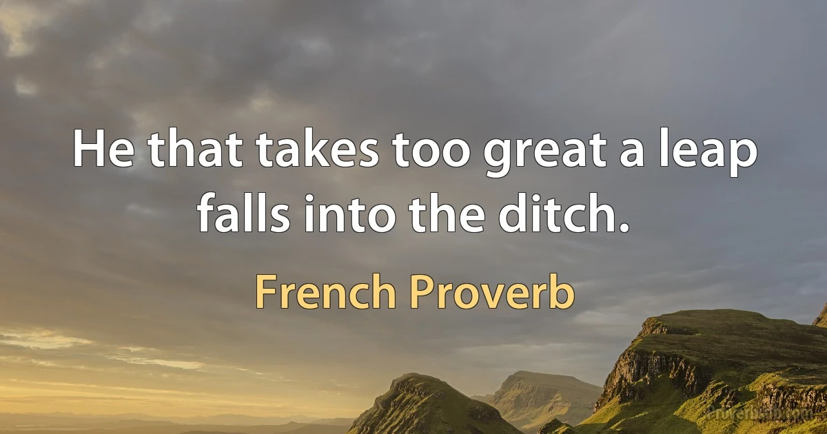 He that takes too great a leap falls into the ditch. (French Proverb)