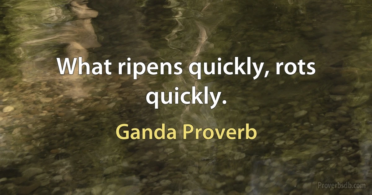 What ripens quickly, rots quickly. (Ganda Proverb)