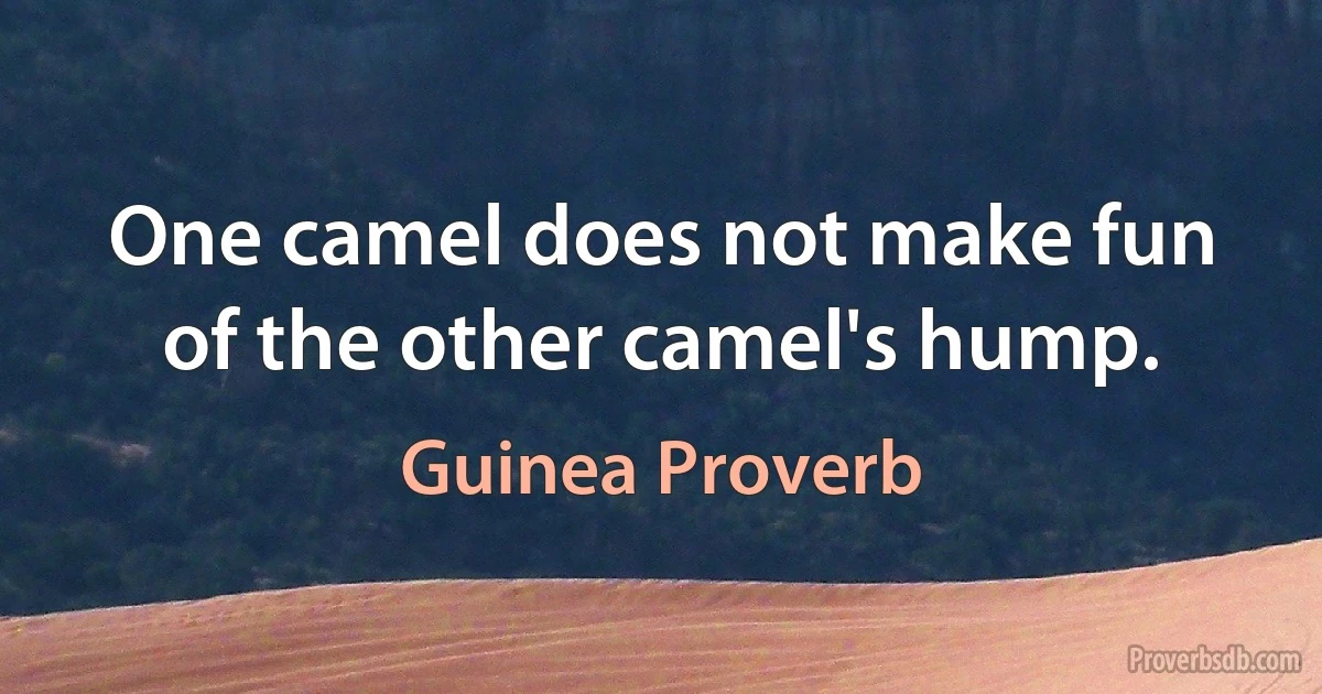 One camel does not make fun of the other camel's hump. (Guinea Proverb)