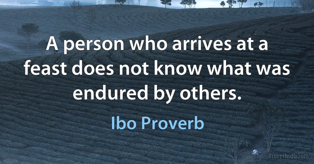 A person who arrives at a feast does not know what was endured by others. (Ibo Proverb)