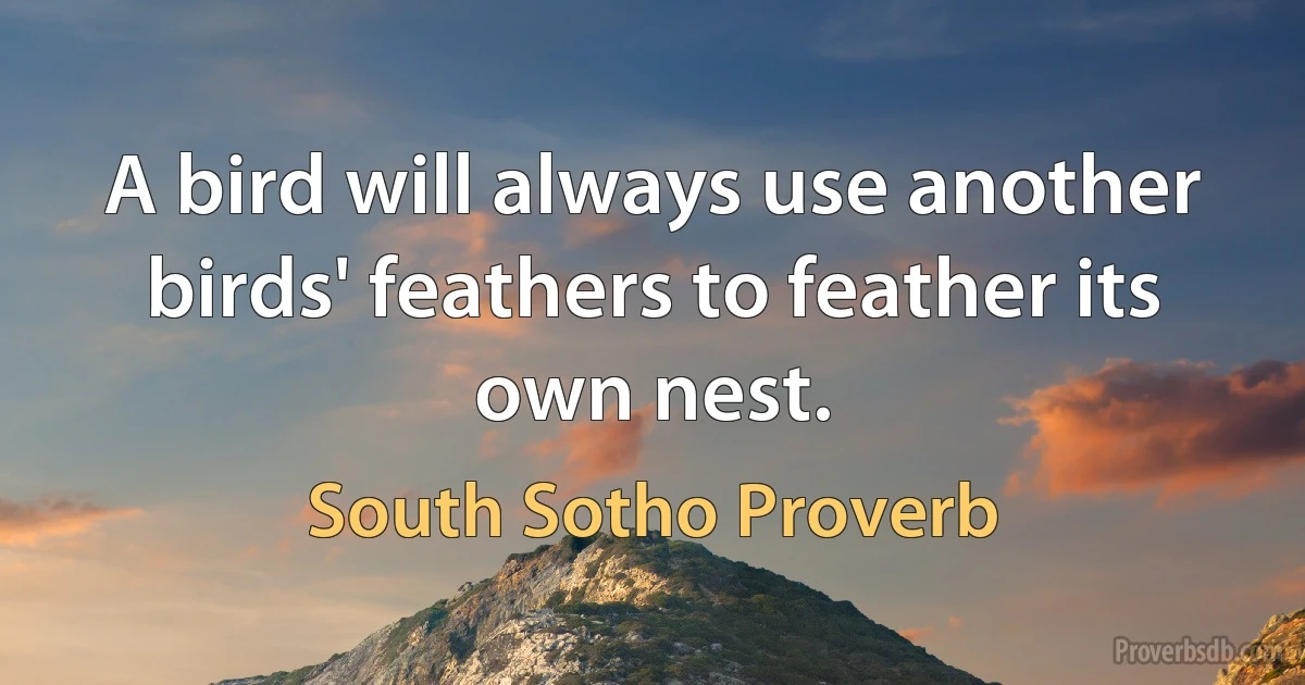 A bird will always use another birds' feathers to feather its own nest. (South Sotho Proverb)