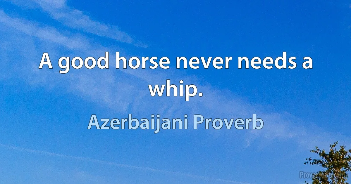 A good horse never needs a whip. (Azerbaijani Proverb)