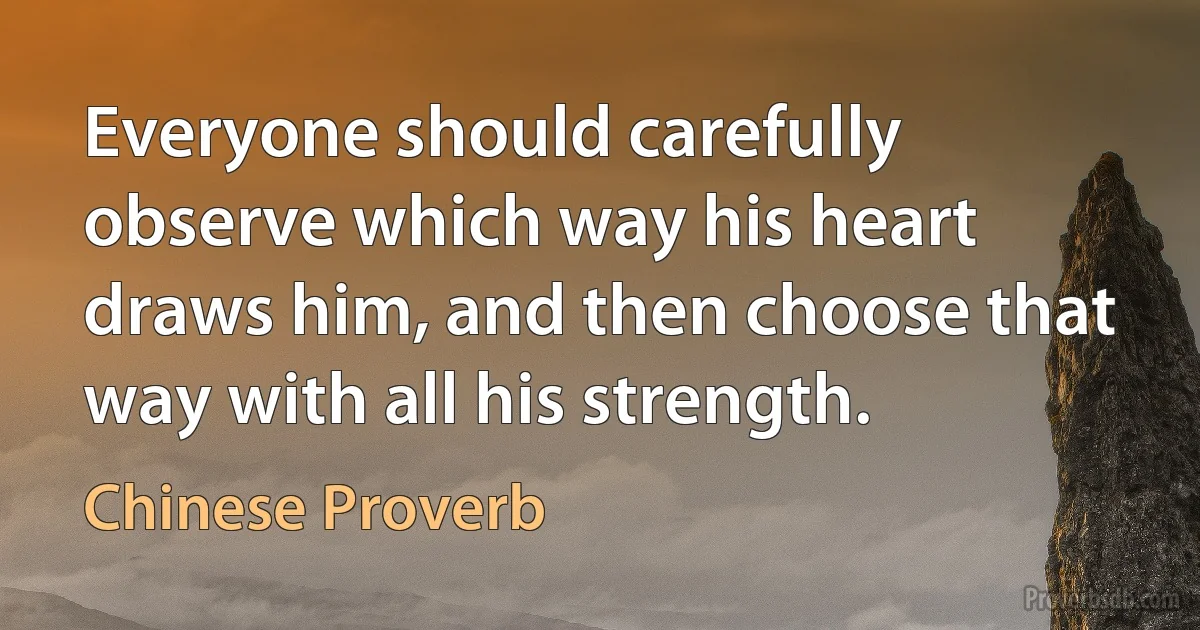 Everyone should carefully observe which way his heart draws him, and then choose that way with all his strength. (Chinese Proverb)