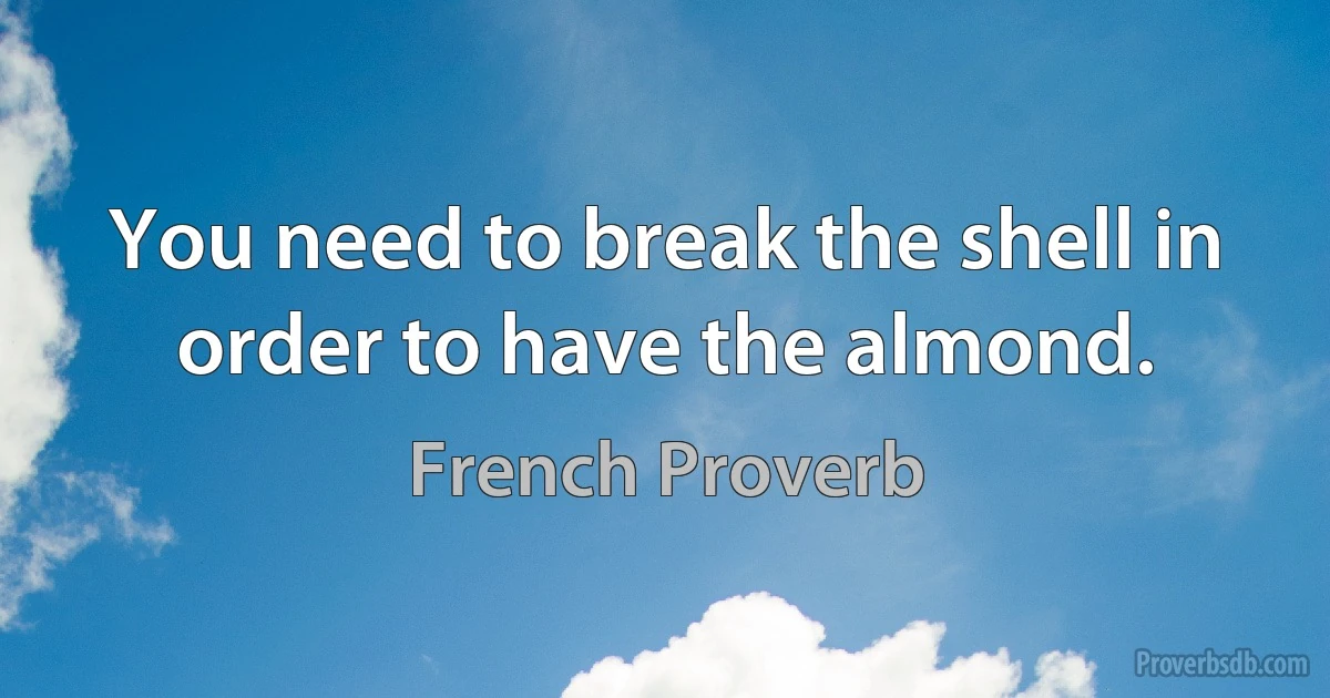 You need to break the shell in order to have the almond. (French Proverb)