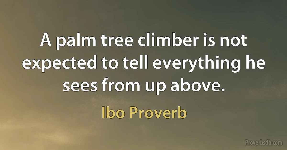 A palm tree climber is not expected to tell everything he sees from up above. (Ibo Proverb)