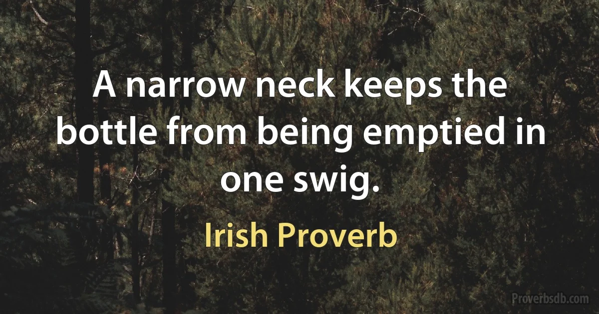 A narrow neck keeps the bottle from being emptied in one swig. (Irish Proverb)