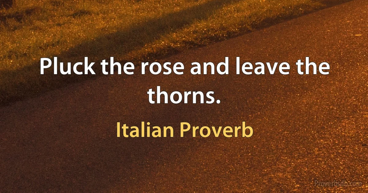 Pluck the rose and leave the thorns. (Italian Proverb)