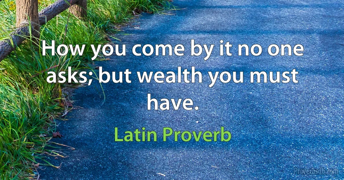 How you come by it no one asks; but wealth you must have. (Latin Proverb)