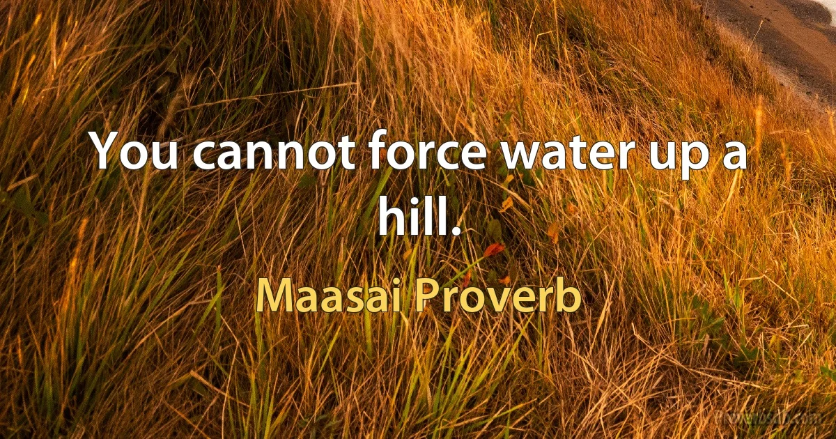 You cannot force water up a hill. (Maasai Proverb)