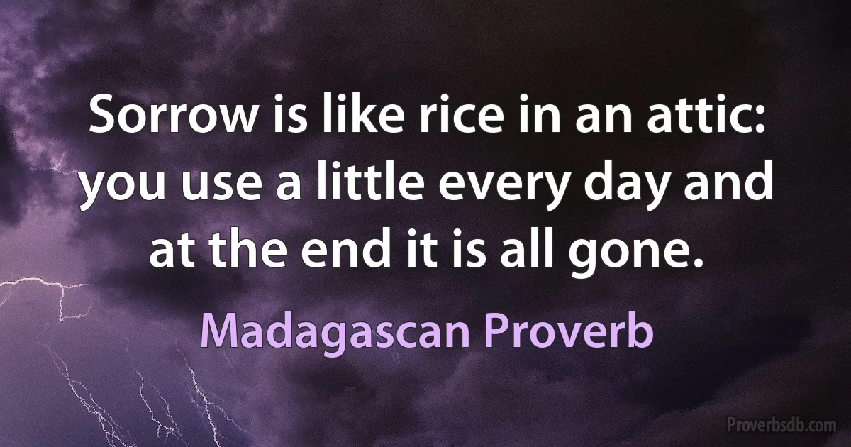 Sorrow is like rice in an attic: you use a little every day and at the end it is all gone. (Madagascan Proverb)