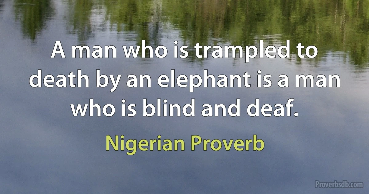 A man who is trampled to death by an elephant is a man who is blind and deaf. (Nigerian Proverb)