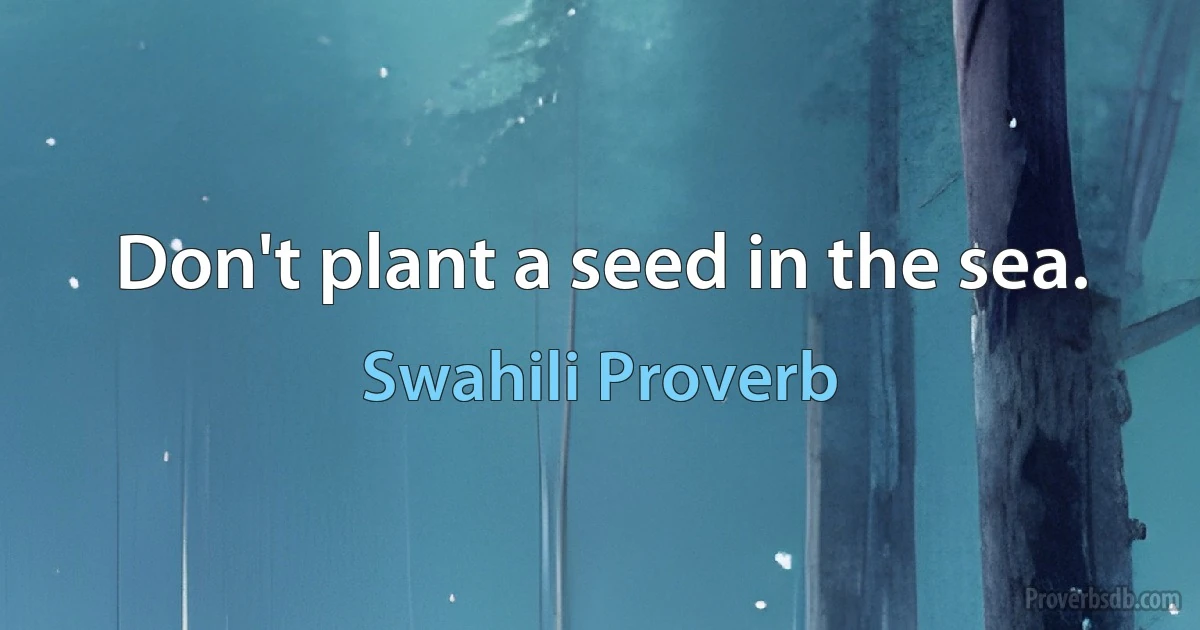 Don't plant a seed in the sea. (Swahili Proverb)