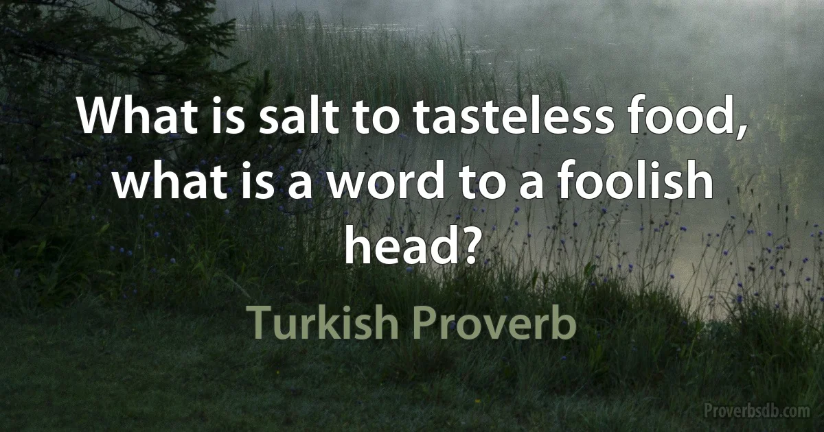 What is salt to tasteless food, what is a word to a foolish head? (Turkish Proverb)