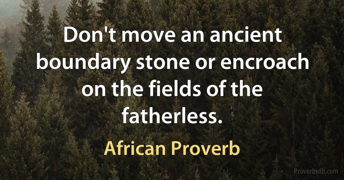 Don't move an ancient boundary stone or encroach on the fields of the fatherless. (African Proverb)