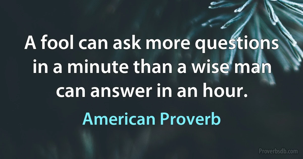 A fool can ask more questions in a minute than a wise man can answer in an hour. (American Proverb)