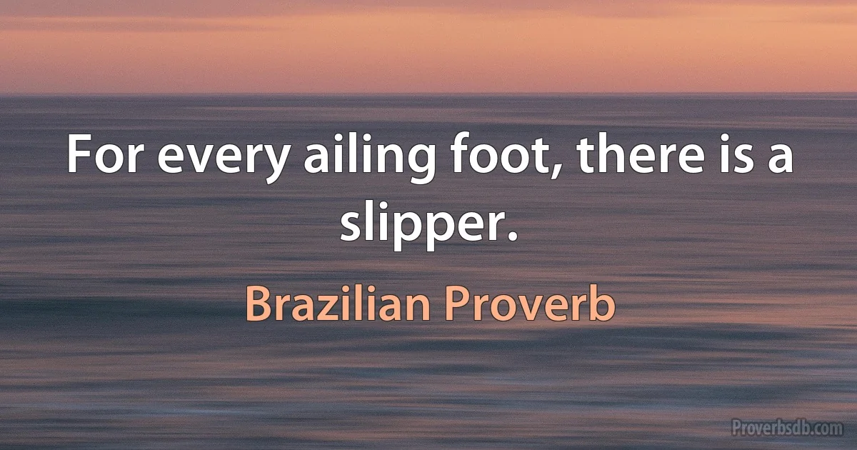 For every ailing foot, there is a slipper. (Brazilian Proverb)