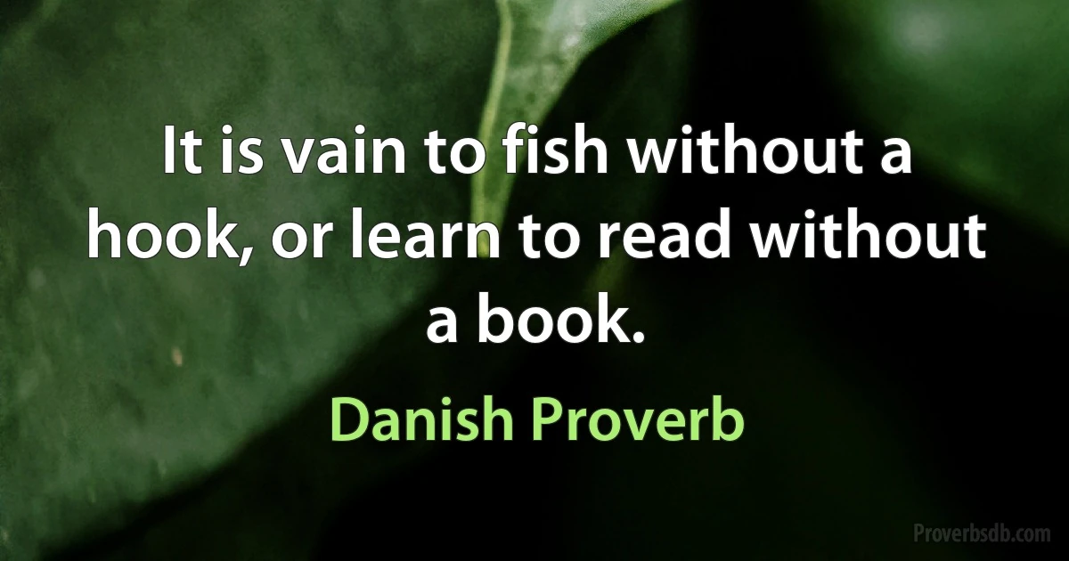 It is vain to fish without a hook, or learn to read without a book. (Danish Proverb)