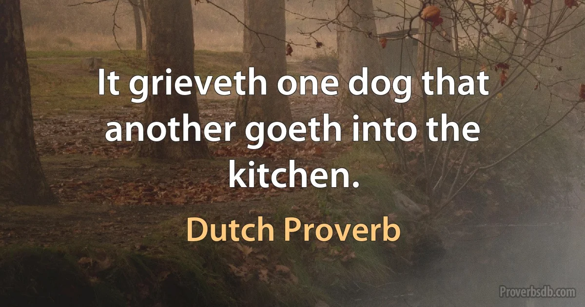 It grieveth one dog that another goeth into the kitchen. (Dutch Proverb)