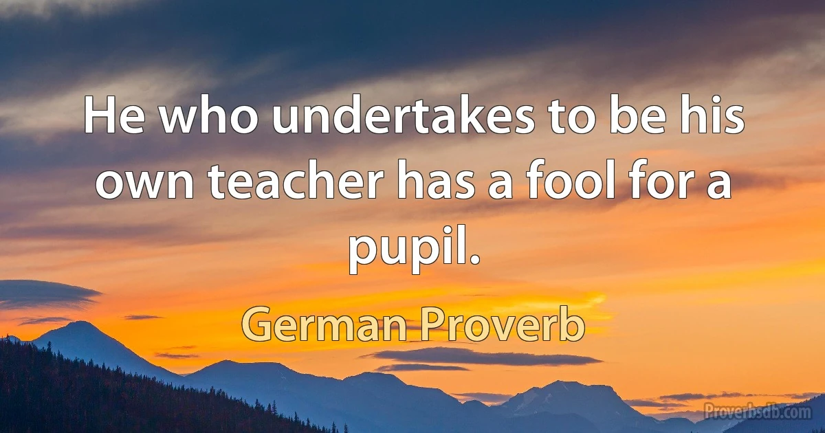 He who undertakes to be his own teacher has a fool for a pupil. (German Proverb)