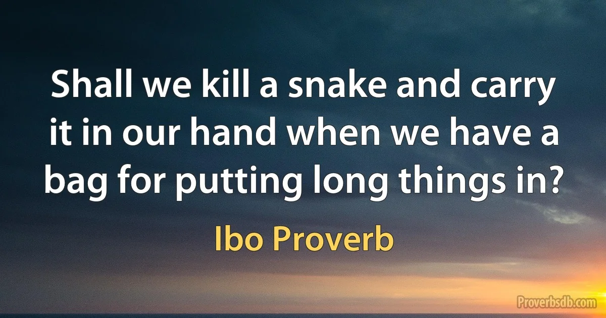 Shall we kill a snake and carry it in our hand when we have a bag for putting long things in? (Ibo Proverb)