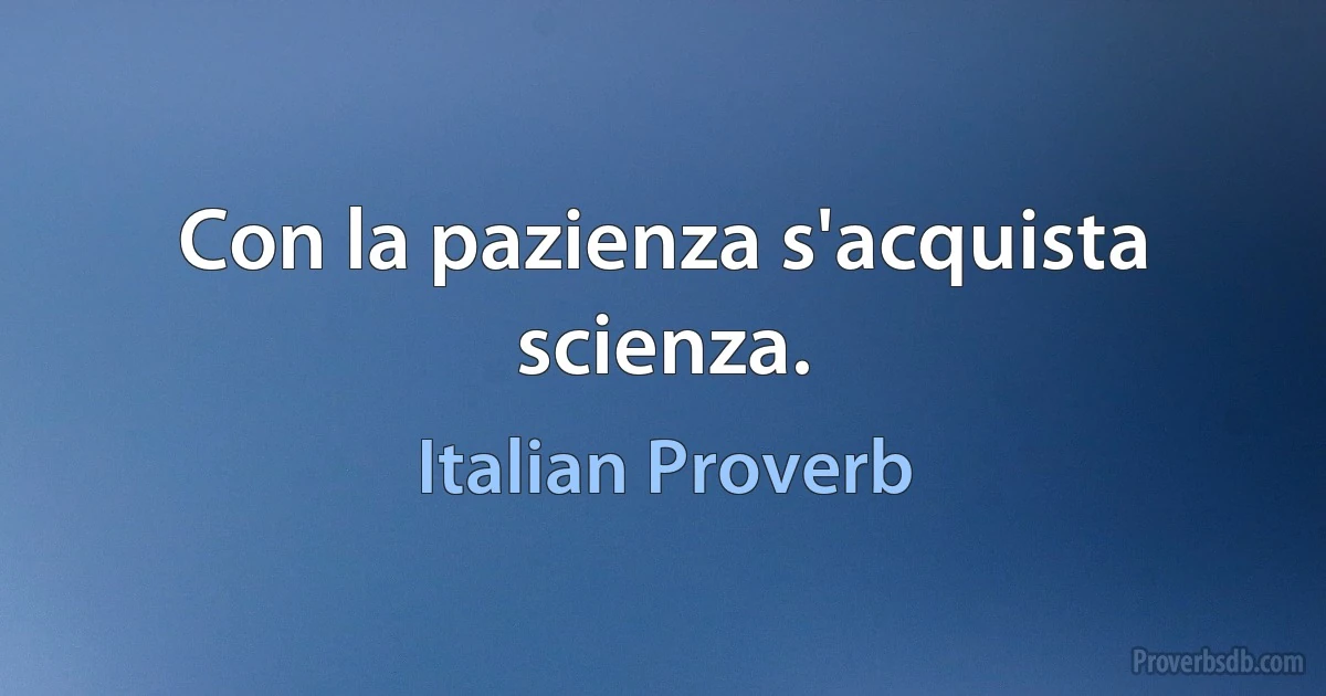 Con la pazienza s'acquista scienza. (Italian Proverb)