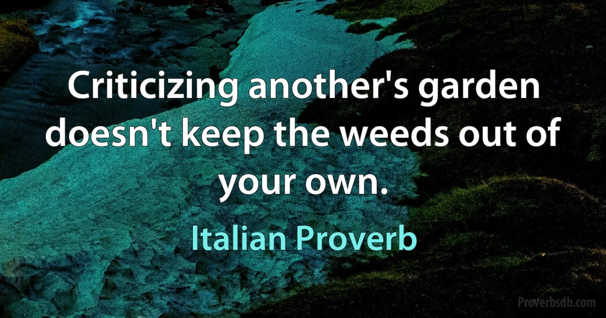 Criticizing another's garden doesn't keep the weeds out of your own. (Italian Proverb)