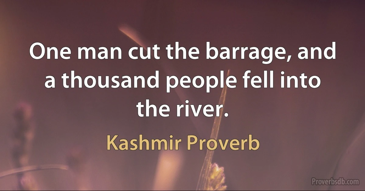 One man cut the barrage, and a thousand people fell into the river. (Kashmir Proverb)