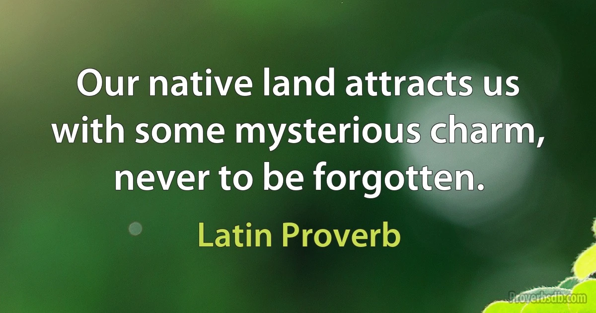 Our native land attracts us with some mysterious charm, never to be forgotten. (Latin Proverb)